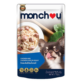 มองชู อาหารสุนัขเปียก รสไก่และตับไก่ในน้ำเกรวี่ 70 ก. ( 1 แพ็ก 12 ชิ้น) - มองชู, อาหารเปียก