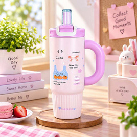 แก้วน้ำเก็บอุณหภูมิลายสัตว์มีหูจับ รุ่น C02 ขนาด 800ML. - PA, สินค้าใหม่บ้านและสวน