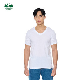 ห่านคู่ เสื้อยืดผู้ชาย คอวี สีขาว รุ่น Classic - DOUBLE GOOSE