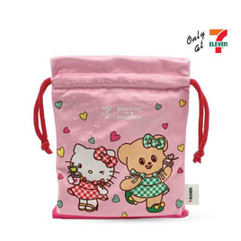 กระเป๋าผ้าหูรูด Hello Kitty X Butterbear สีชมพู - My items