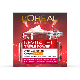 ลอรีอัล รีไวทัลลิฟท์ ทริปเปิล พาวเวอร์ เอจ-คอเรคติ้ง ครีม SPF25 50 มล. - Loreal, ดูแลลบเลือนริ้วรอย
