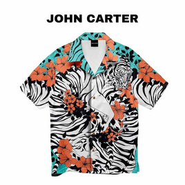 john carter เสื้อฮาวายแขนสั้น ลายเสือเขียว 04502 XL - john carter, เสื้อผ้าผู้ชาย