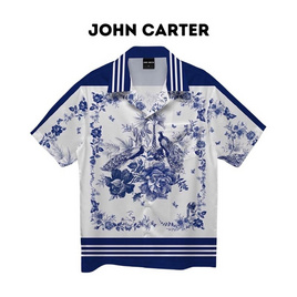 john carter เสื้อฮาวายแขนสั้น ลายนกยูง 06105 XL - john carter, แฟชั่นผู้ชาย