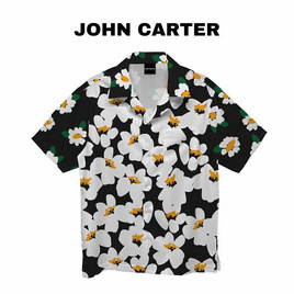 john carter เสื้อฮาวายแขนสั้น ลายดอกไม้ขาว 07606 XL - john carter, เสื้อผ้าผู้ชาย