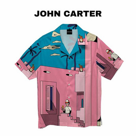 john carter เสื้อฮาวายแขนสั้น ลายกำแพงชมพู 07702 XL - john carter, john carter