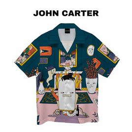 john carter เสื้อฮาวายแขนสั้น ลายโซฟาแมว 07705 XL - john carter, เสื้อผ้าผู้ชาย