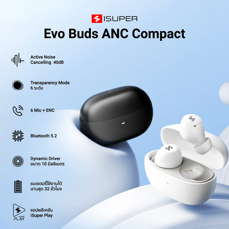 iSuper หูฟังบลูทูธแบบ True Wireless รุ่น ANC Compact