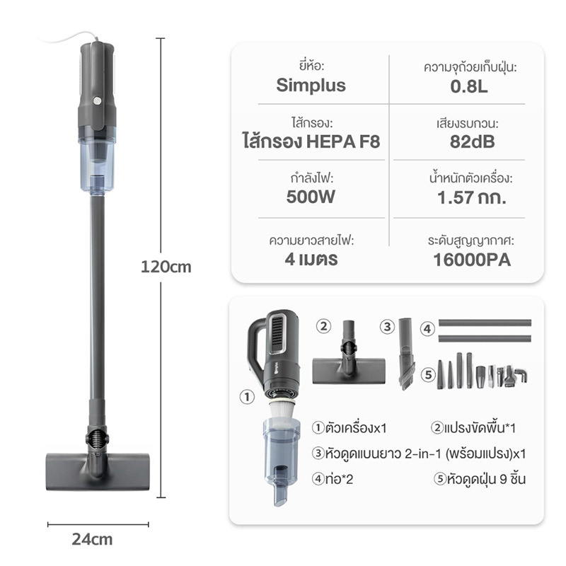 Simplus เครื่องดูดฝุ่นแบบมีสาย รุ่น XCQH008