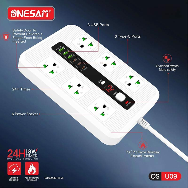 ONESAM ปลั๊กยูเอสบี 2 เมตร รุ่น OS-U09-2M