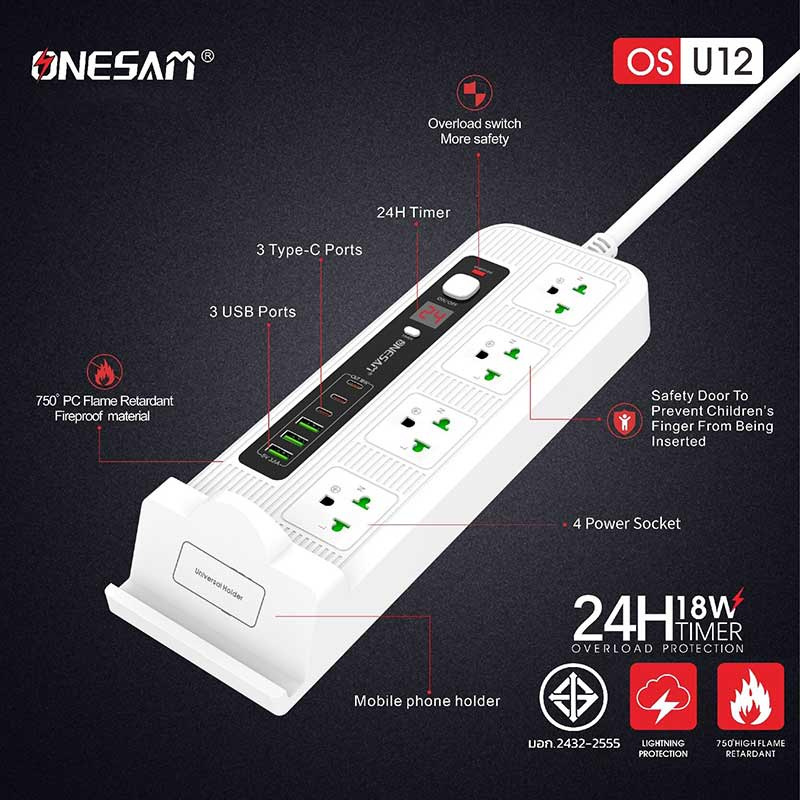 ONESAM ปลั๊กยูเอสบี 2 เมตร รุ่น OS-U12-2M