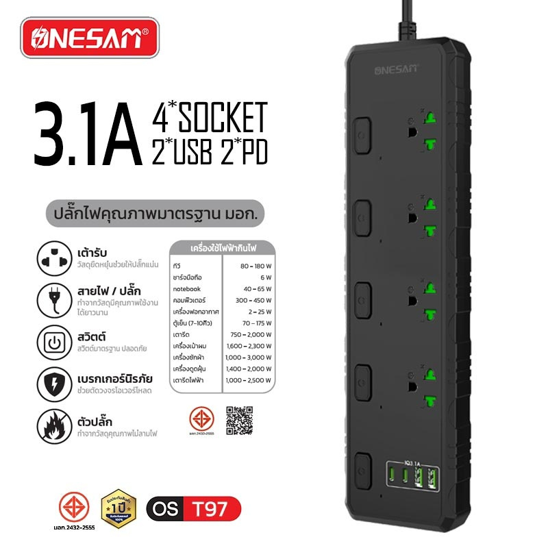 ONESAM ปลั๊กยูเอสบี 2 เมตร รุ่น OS-T97-2M