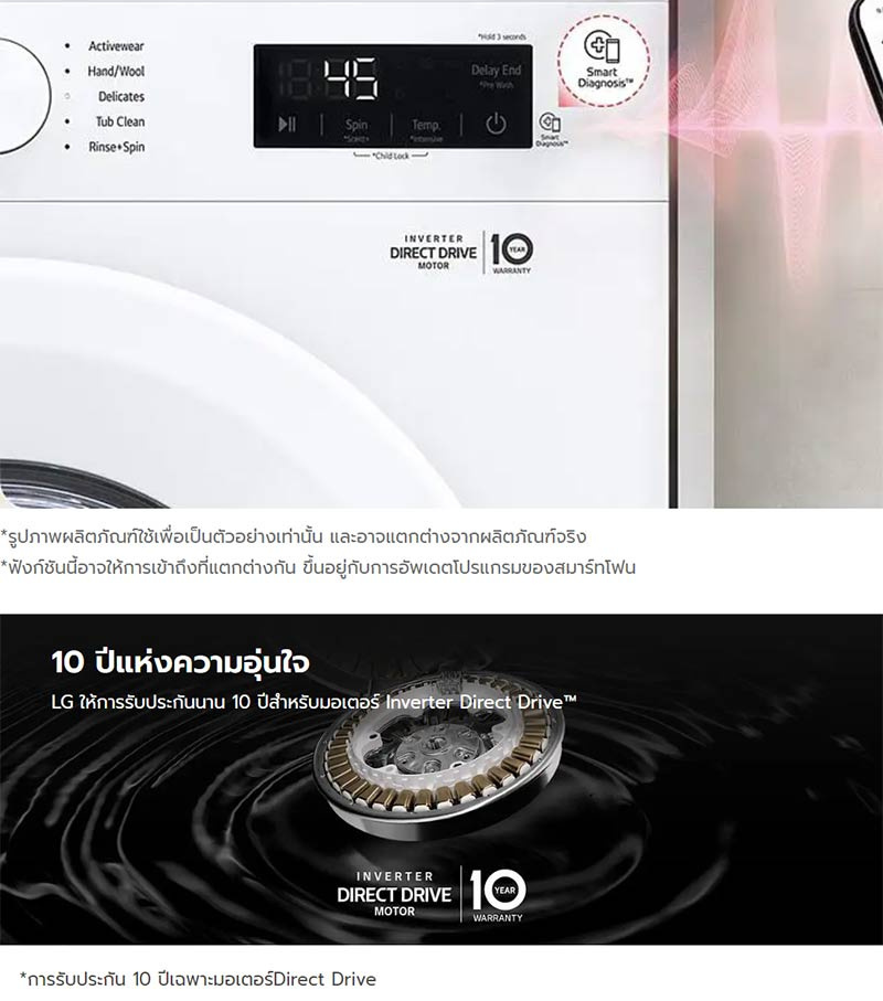 LG เครื่องซักผ้าฝาหน้า รุ่น FB1209S6W 9 กก. 1200RPM อินเวอร์เตอร์