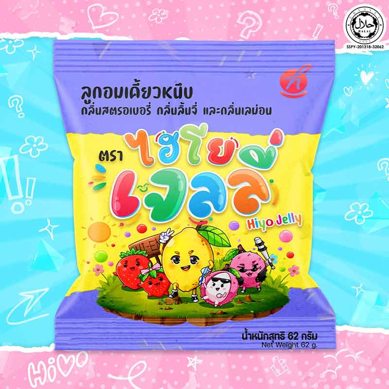 ไฮโย เจลลี่กลิ่นสตรอเบอรี่ ลิ้นจี่ เลม่อน 62 กรัม (แพ็ก 12 ชิ้น)