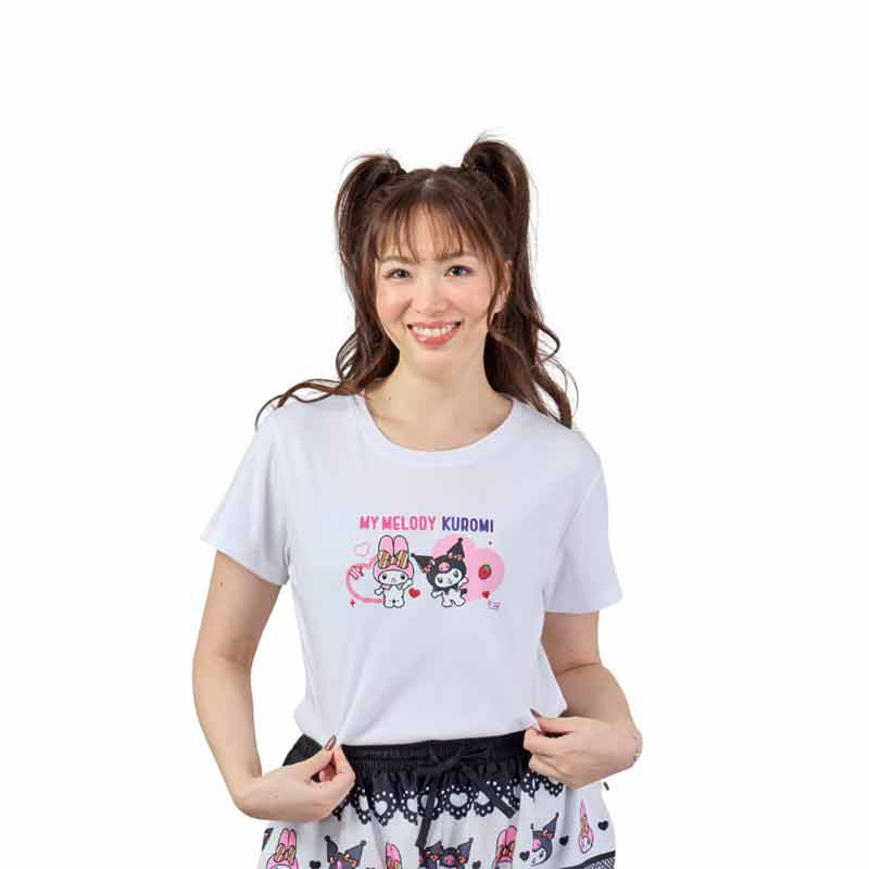M2S Lifestyle เสื้อยืด ลายลิขสิทธิ์ My Melody and Kuromi สีขาว ลายหัวใจ 2