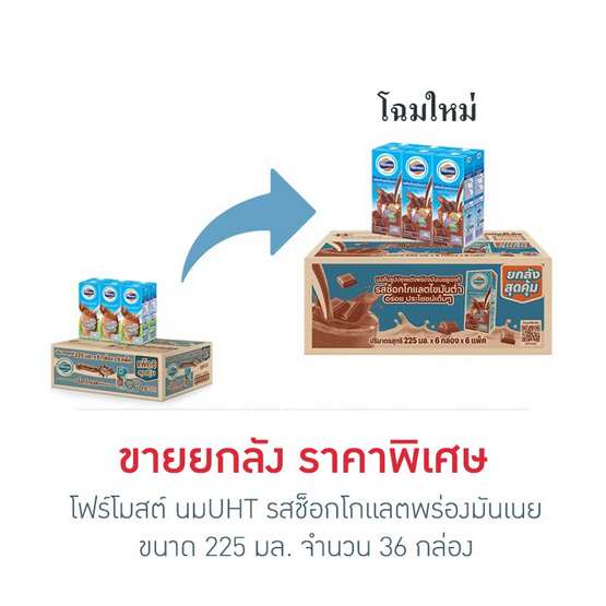 โฟร์โมสต์ นมUHT รสช็อกโกแลตพร่องมันเนย 225 มล. (ยกลัง 36 กล่อง)