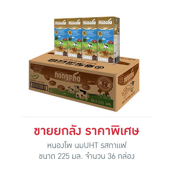 หนองโพ นมUHT รสกาแฟ 225 มล. (ยกลัง 36 กล่อง)