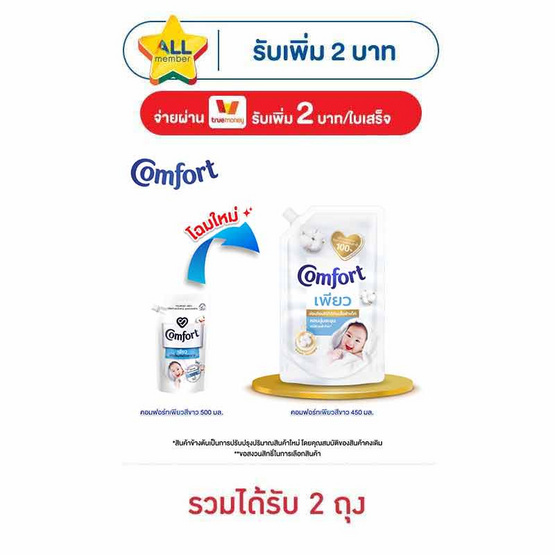 คอมฟอร์ท เพียว น้ำยาปรับผ้านุ่ม 450 มล.