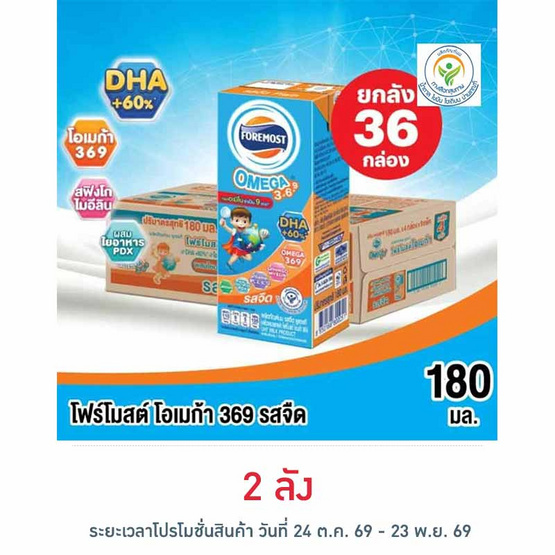 โฟร์โมสต์ โอเมก้า 369 นมยูเอชที รสจืด 180 มล. (ยกลัง 36 กล่อง)