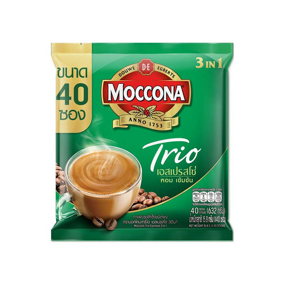 มอคโคน่า ทรีโอ กาแฟ 3in1 เอสเปรสโซ่ 632 กรัม (แพ็ก 40 ซอง) มอคโคน่า ทรีโอ กาแฟ 3in1 เอสเปรสโซ่ 632 กรัม (แพ็ก 40 ซอง)