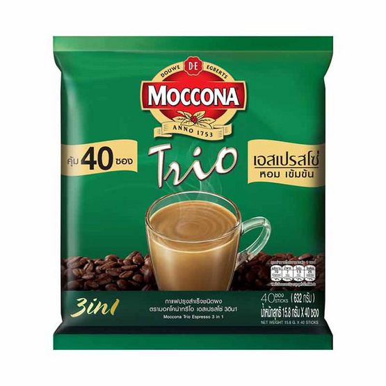 มอคโคน่า ทรีโอ กาแฟ 3in1 เอสเปรสโซ่ 632 กรัม (แพ็ก 40 ซอง)