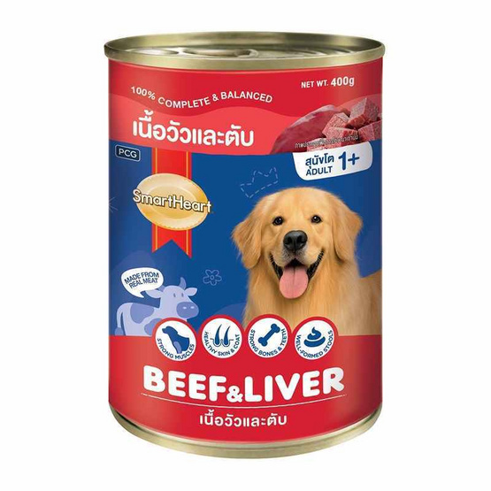 สมาร์ทฮาร์ท อาหารสุนัขกระป๋อง รสเนื้อวัวและตับ 400 ก. (1 แพ็ก 3 ชิ้น)