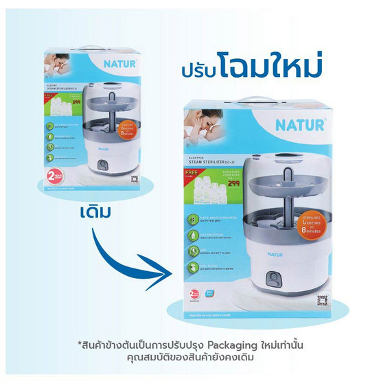 NATUR เครื่องนึ่งขวดนมไฟฟ้า รุ่น SZ-2 ฟรี ขวดนม 4 ใบ