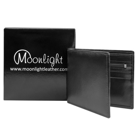 MOONLIGHT กระเป๋าสตางค์ชายหนังวัวฟอกน้ำมันแท้ รุ่น BOSS สีดำ