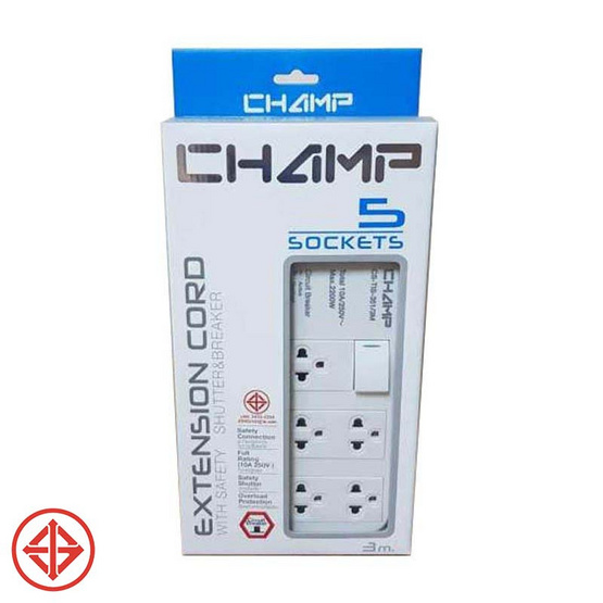 Champ ปลั๊กไฟเซฟตี้ 5 ช่อง / เบรคเกอร์ / 1 สวิตซ์ / 3 เมตร รุ่น cs-tis 351/3 m