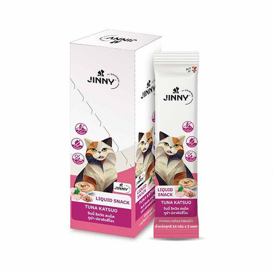 Jinny ขนมแมวเลีย รสทูน่าและปลาโอ (1 แพ็ก 6 ชิ้น) Jinny ขนมแมวเลีย รสทูน่าและปลาโอ (1 แพ็ก 6 ชิ้น)