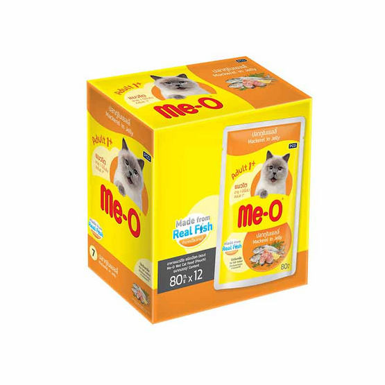 มีโอ อาหารแมวเปียก รสปลาทูในเยลลี่ 80 กรัม (1 แพ็ก 12 ชิ้น)