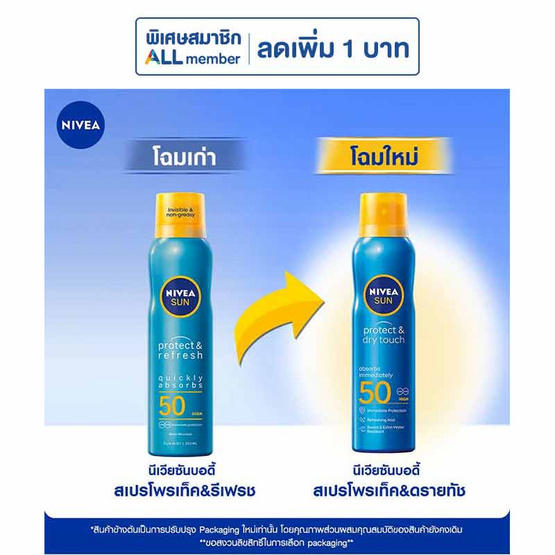 นีเวีย สเปรย์กันแดด ซันโพรเท็ค&ดรายทัช SPF50 200 มล.