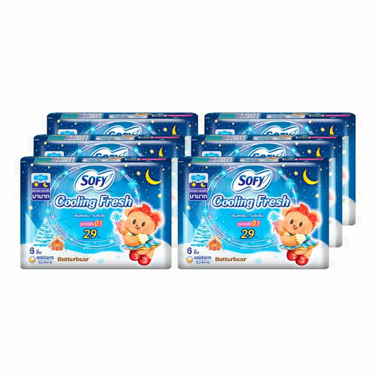 โซฟี คูลลิ่งเฟรชไนท์ซูเปอร์สลิม0.1 แบบมีปีก 29ซม. (ห่อละ 6 ชิ้น)