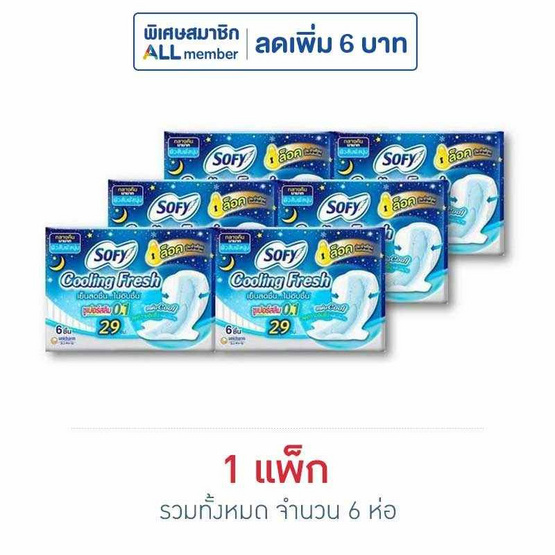 โซฟี คูลลิ่งเฟรชไนท์ซูเปอร์สลิม0.1 แบบมีปีก 29ซม. (ห่อละ 6 ชิ้น)
