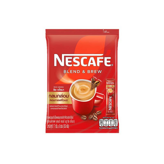 เนสกาแฟ 3in1 เบลนด์แอนด์บรู ริช อโรมา 153 กรัม (17 กรัม x 9 ซอง) แพ็ก 8 ถุง เนสกาแฟ 3in1 เบลนด์แอนด์บรู ริช อโรมา 153 กรัม (17 กรัม x 9 ซอง) แพ็ก 8 ถุง