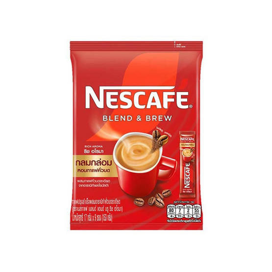 เนสกาแฟ 3in1 เบลนด์แอนด์บรู ริช อโรมา 153 กรัม (17 กรัม x 9 ซอง) แพ็ก 8 ถุง เนสกาแฟ 3in1 เบลนด์แอนด์บรู ริช อโรมา 153 กรัม (17 กรัม x 9 ซอง) แพ็ก 8 ถุง