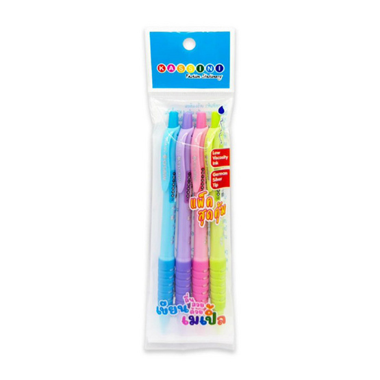Maples ปากกาลูกลื่นหมึกน้ำเงิน ด้ามคละสี 4ด้าม/แพ็ก (6 แพ็ก 24 ด้าม)