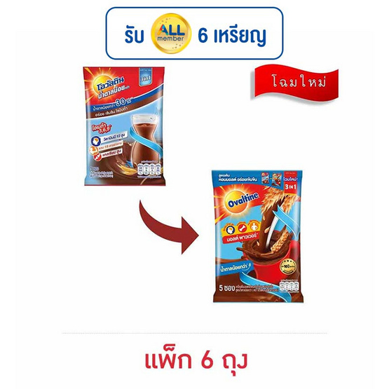 โอวัลติน 3in1 สูตรน้ำตาลน้อย 31 กรัม (5 ซอง/ถุง) แพ็ก 6 ถุง โอวัลติน 3in1 สูตรน้ำตาลน้อย 31 กรัม (5 ซอง/ถุง) แพ็ก 6 ถุง