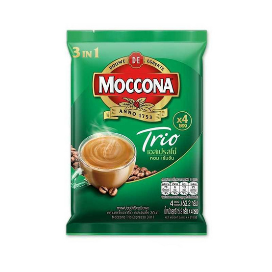 มอคโคน่าทรีโอกาแฟ 3in1 เอสเปรสโซ่ 63.2 กรัม (แพ็ก 12 ถุง) มอคโคน่าทรีโอกาแฟ 3in1 เอสเปรสโซ่ 63.2 กรัม (แพ็ก 12 ถุง)