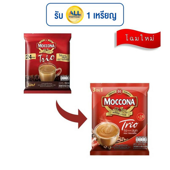 มอคโคน่าทรีโอ กาแฟ 3in1 ริชแอนด์สมูท 379.2 กรัม (15.8 กรัม x 24 ซอง) มอคโคน่าทรีโอ กาแฟ 3in1 ริชแอนด์สมูท 379.2 กรัม (15.8 กรัม x 24 ซอง)