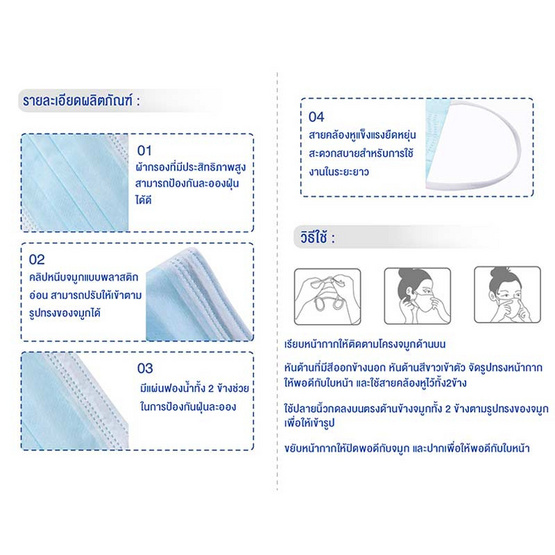 Zion หน้ากากป้องกันฝุ่นละออง สีฟ้า (1 กล่อง/50 ชิ้น)