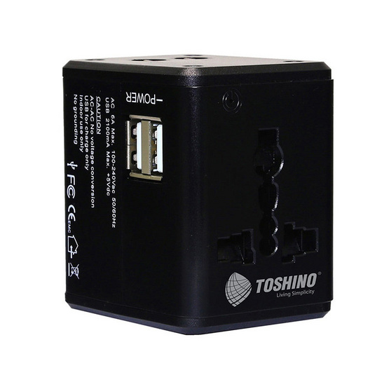 Toshino ปลั๊กแปลง Travel Adapter 4in1 2 USB รุ่น DE-206