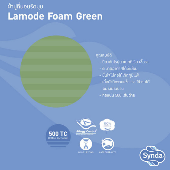 Synda ผ้าปูที่นอนรัดมุม LAMODE FOAM GREEN