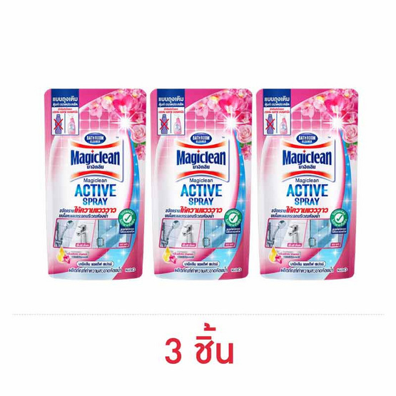 มาจิคลีน แอคทีฟ น้ำยาทำความสะอาดห้องน้ำ กลิ่นฟรีเซีย เทนเดอร์ สีชมพู 400 มล. (ถุงเติม)