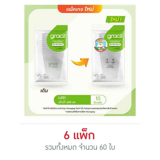 เกรซคลาสสิคแก้วน้ำ 260 มล. (แพ็ก 10 ใบ)
