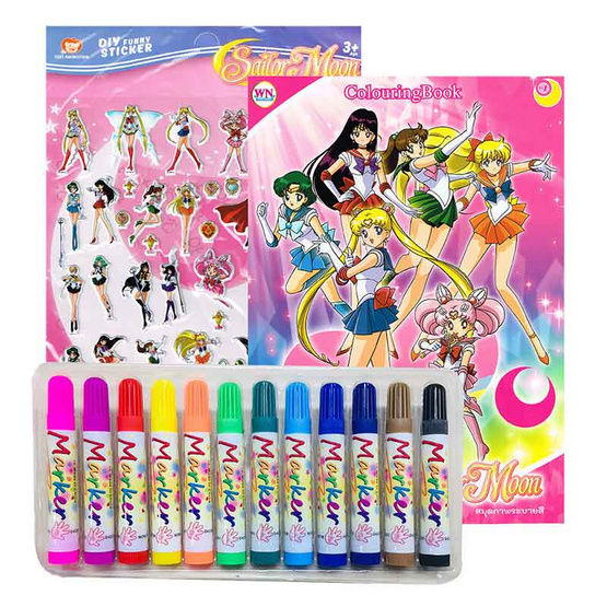 Set กระเป๋า สมุดระบายสี Sailor moon พร้อมสติ๊กเกอร์โฟม+สีเมจิก