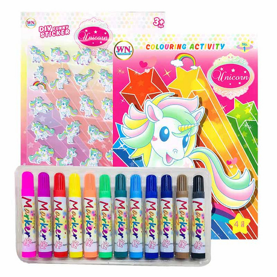 Set กระเป๋า สมุดระบายสี Unicorn พร้อมสติ๊กเกอร์โฟม+สีเมจิก