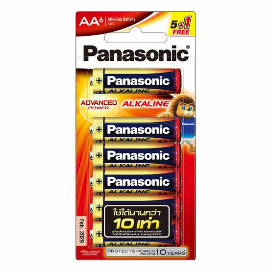 Panasonic ถ่านอัลคาไลน์ AA (แพ็ก 5 ชิ้น) แถม 1 ก้อน