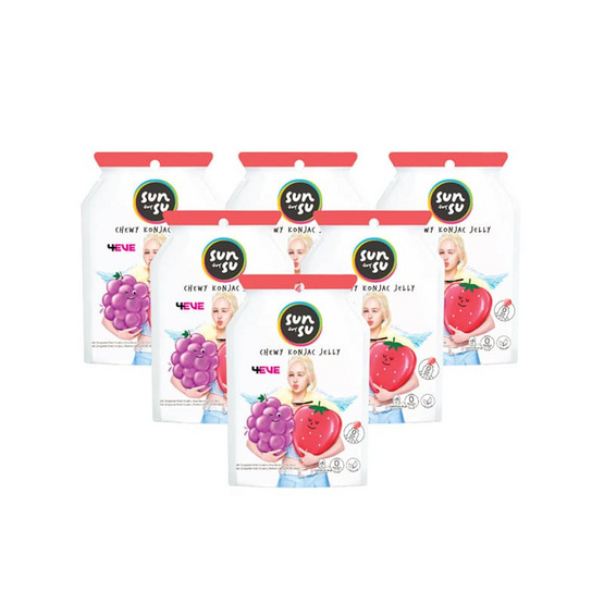 ซันซุ เยลลี่ผสมบุกกลิ่นองุ่น & สตรอเบอรี่ 96 กรัม (แพ็ก 6 ชิ้น)
