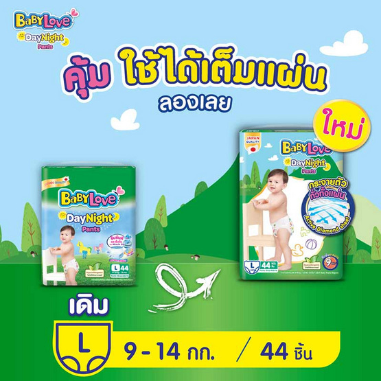เบบี้เลิฟ กางเกงผ้าอ้อมเด็ก เดย์ไนท์แพ้นท์ จัมโบ้ (มีไซส์ S-XXL)