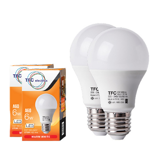 TFC หลอด LED A60 ECO 6 วัตต์ ขั้ว E27 แสงวอร์มไวท์ / 2ชิ้น